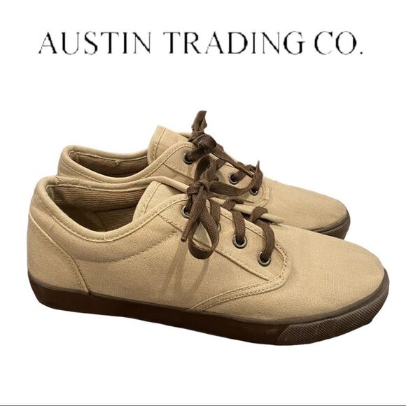 Austin Trading Co. Tan Khaki Canvas Lace Sneakers 6 - Picture 4 of 7